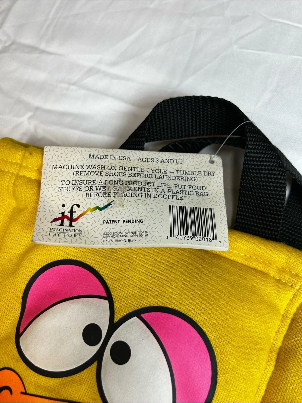 Dooffles Vintage 1989 Yellow Plush Kids Carry Bag with Shoes